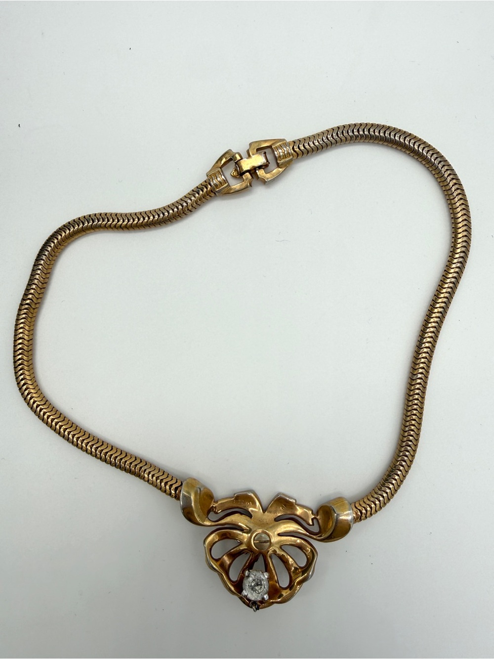 Vintage Mazer 1940s Gold Tone Rhinestone Choker Necklace - Signed - Picture 4 of 12